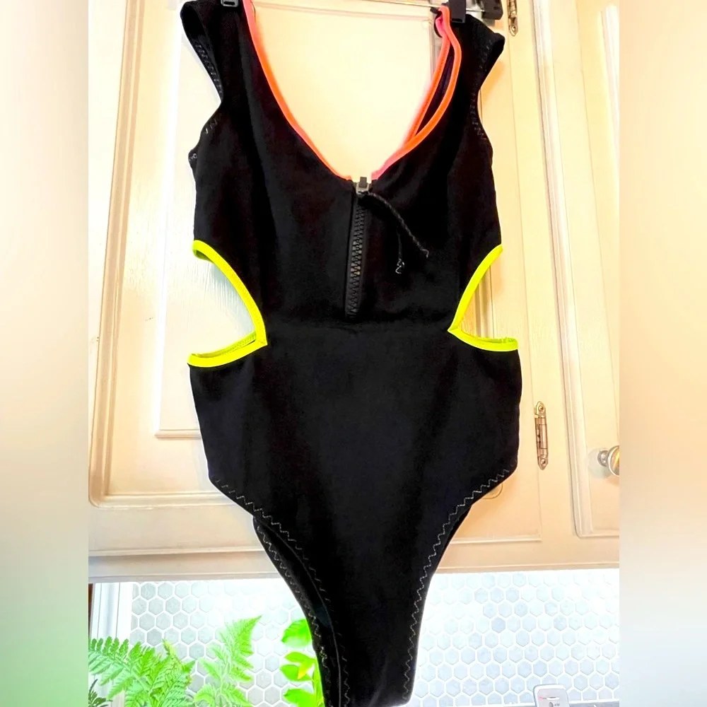 Zara Black and Pink One Piece Swimwear